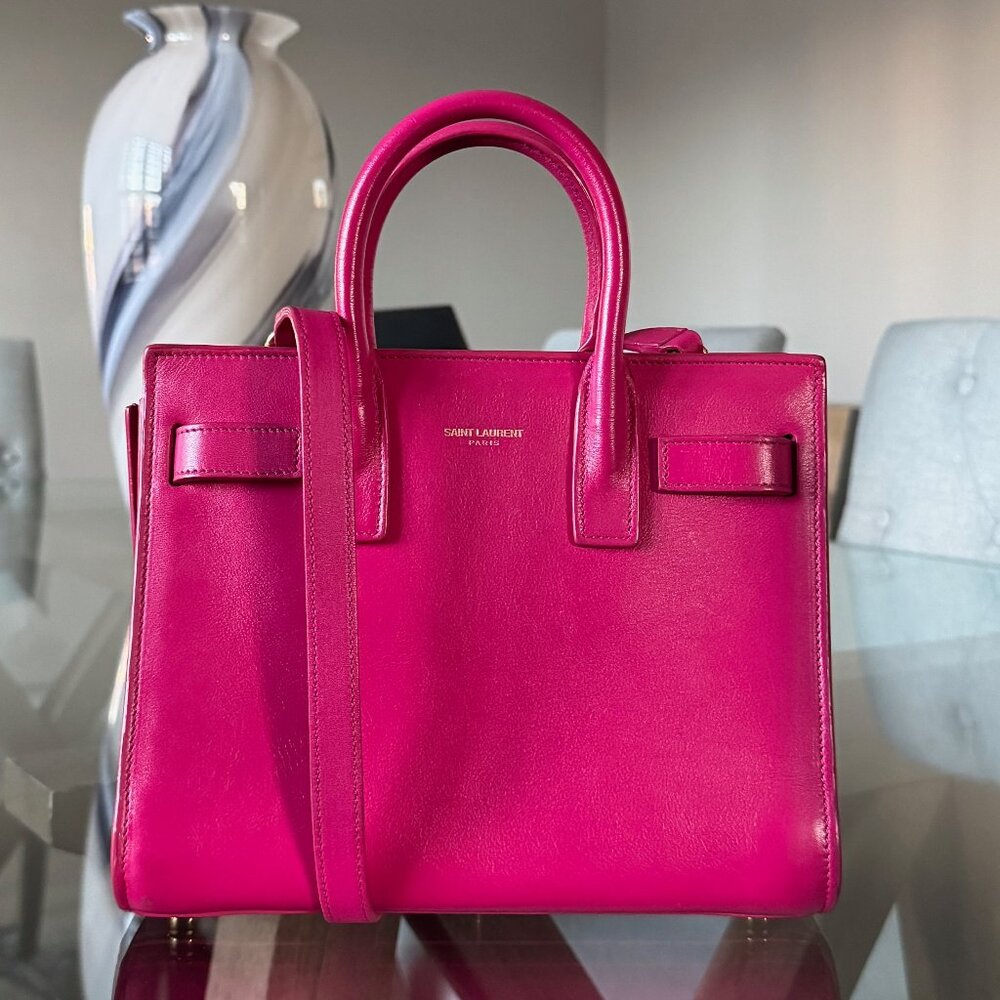 SAINT LAURENT LEATHER Sac de Jour Nano Pink W/Strap